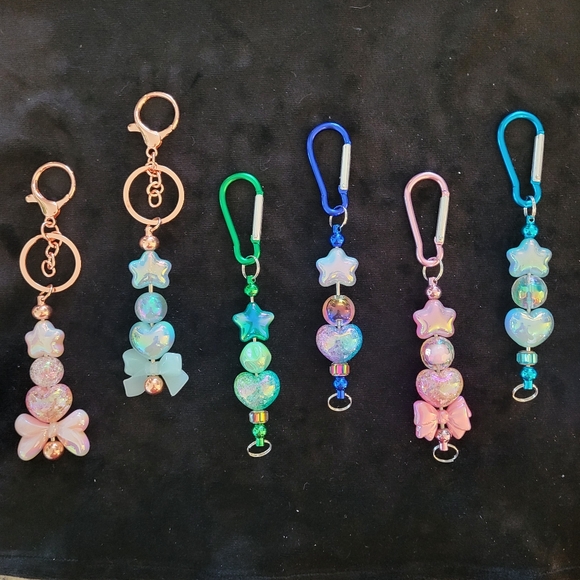 Dressed Up Stars Beaded Key Ring Purse Backpack Phone Charm Festival Friendship - Picture 2 of 6